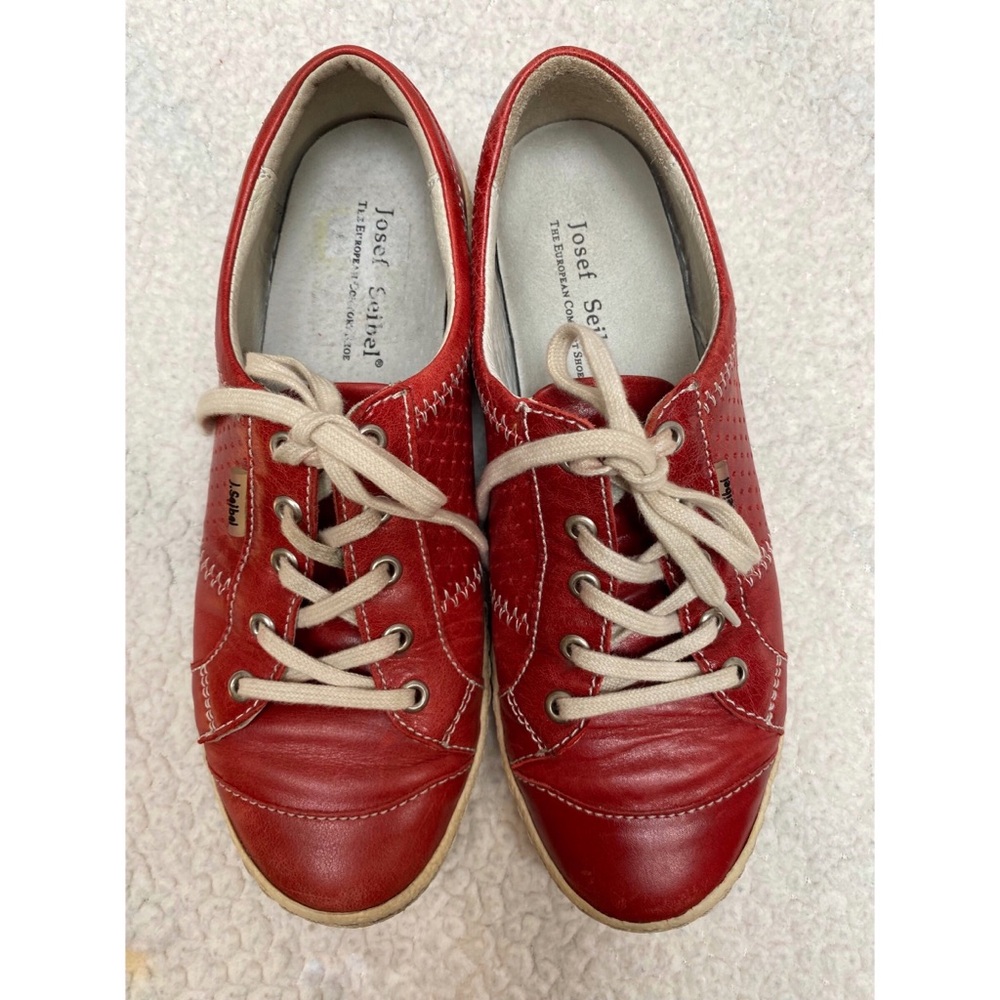 Josef Seibel Caspian Red Leather Sneakers - Women’s 7